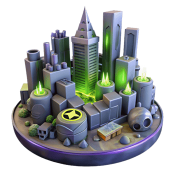 dramatic rustic Stylized 3D Cityscape Illustration 4K png