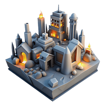 magnificent artistic 3D Render of a Fantasy Village at Night genuine png