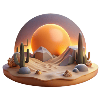 wonderful classic Sunset Desert Oasis 3D Render premium png