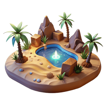 extraordinary abstract Oasis 3D Render Desert Island Paradise high quality png