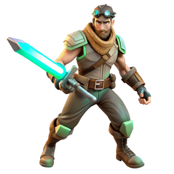 magnificent artistic 3D Render of Adventurer with Glowing Sword premium png