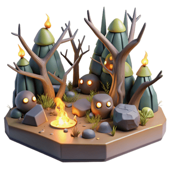 wonderful vintage 3D Stylized Forest Campfire Scene genuine png
