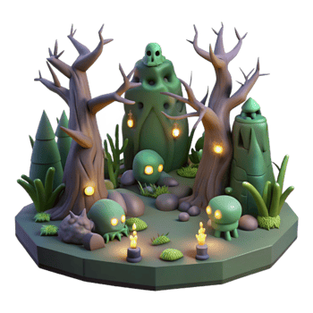 extraordinary minimalist Enchanted 3D Forest Scene high resolution png