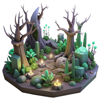 stunning vintage Enchanted Forest 3D Render detailed png