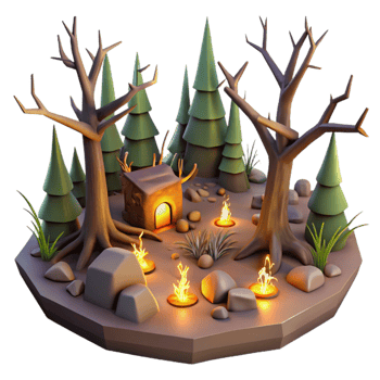 wonderful classic 3D Stylized Forest Campfire Illustration genuine png