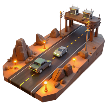 magnificent minimalist 3D Low poly Desert Highway Scene detailed png