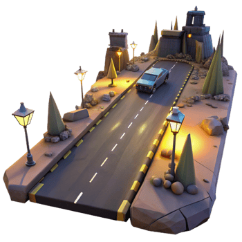 vibrant minimalist Night Road 3D Render high quality png