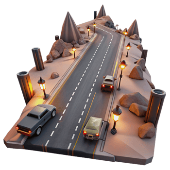 stunning creative 3D Stylized Desert Highway Illustration 4K png