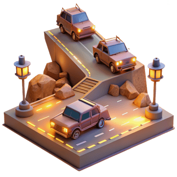 elegant abstract Night City Cars 3D Illustration original png