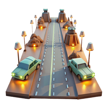 extraordinary traditional Low Poly Desert Highway 3D Render original png