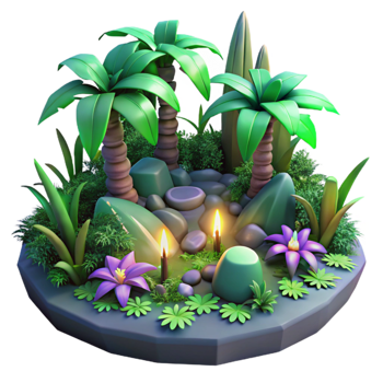 dramatic vintage 3D Stylized Tropical Island Scene premium png