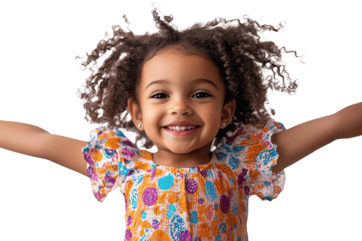 Young girl joyfully smiling with outstretched arms png