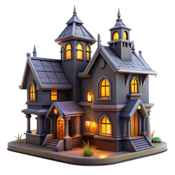 stunning rustic Spooky 3D Haunted House Illustration premium png