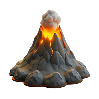impressive rustic Cartoon Volcano 3D Render high resolution png