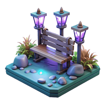 serene vintage 3D Park Bench with Lamps Illustration high resolution png