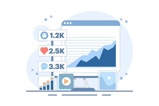 Audience engagement analysis concept, Social media post engagement analysis, Digital marketing report, Increase post engagement ratio with infographics. Flat design illustration on background. vector