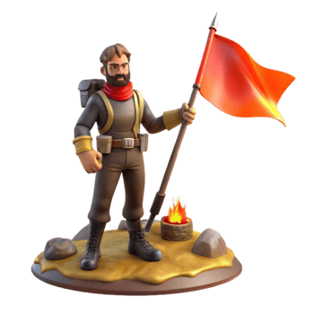 vibrant artistic 3D Render Adventurer with Flag Illustration premium png