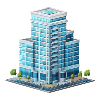 Modern City Skyscraper Building with Rooftop Pool and Surrounding Urban Environment png