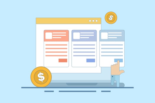 Concept Sell online subscriptions, Sell products and services with subscription packages, Make money online. Sell packages to increase revenue with website maintenance packages. illustration. vector