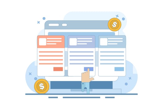 Concept Sell online subscriptions, Sell products and services with subscription packages, Make money online. Sell packages to increase revenue with website maintenance packages. vector