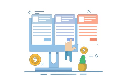 Concept Sell online subscriptions, Sell products and services with subscription packages, Make money online. Sell packages to increase revenue with website maintenance packages. Flat design. vector