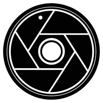 A black and white logo of a camera lens vector