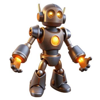 serene rustic 3D Render Golden Robot Illustration 4K png