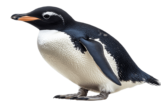 Gentoo penguin stands on snow covered ground png