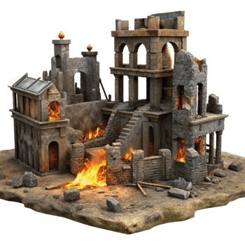 impressive contemporary Burning Ruins 3D Model high quality png