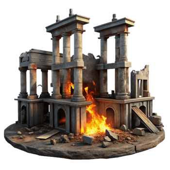 stunning contemporary Burning Ancient Ruins 3D Model premium png