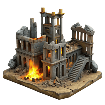 beautiful modern Burning Ruins 3D Model detailed png
