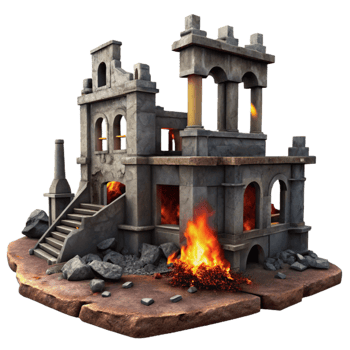 dramatic minimalist Burning Ruins 3D Model authentic png