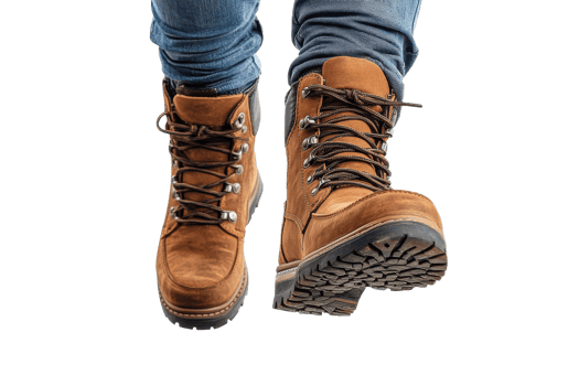 Brown hiking boots on a person standing outdoors png