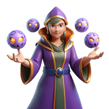 stunning traditional 3D Render Purple Robed Mage Juggling Glowing Orb Illustration genuine png
