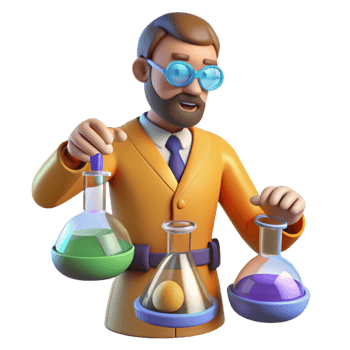 magnificent modern 3D Cartoon Scientist with Flasks professional png