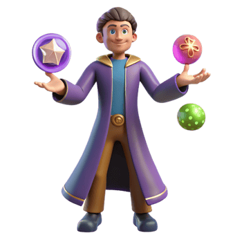wonderful classic 3D Cartoon Wizard Juggling Magic Orbs high resolution png