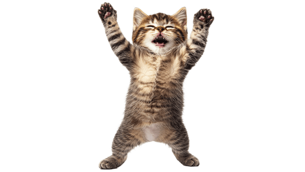 Playful kitten striking a hilarious pose png