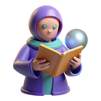 magnificent classic 3D Render Cartoon Wizard Reading Book 4K png