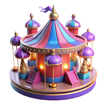extraordinary traditional Whimsical 3D Carousel Illustration 4K png