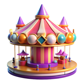 beautiful modern Whimsical 3D Carousel Illustration 4K png
