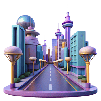impressive minimalist 3D Cityscape Illustration Futuristic Urban Road exclusive png