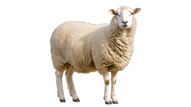 Sheep standing on white background in natural pose png