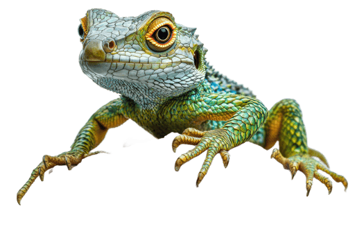 Bright green lizard climbing on a rock surface png