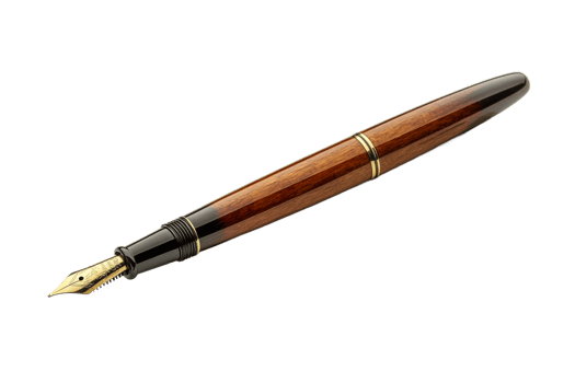 Wooden fountain pen with gold accents png