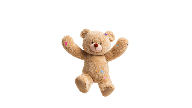 Teddy bear with colorful patches Happy and soft png