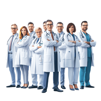 Doctors in white coats stand together smiling symbolizing healthcare teamwork png