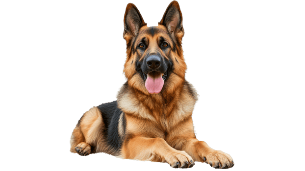 German shepherd lying on white background png