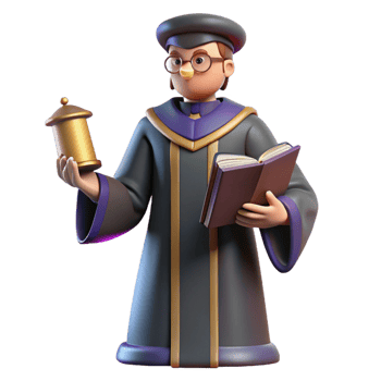 stunning classic 3D Cartoon Scholar with Book and Scroll professional png