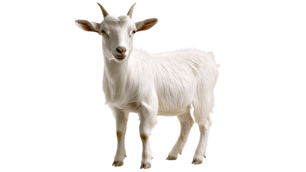White goat standing on a plain transparent background png