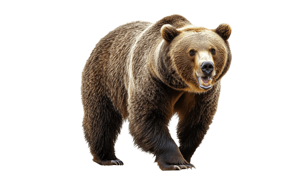 Grizzly bear walking on a white background png